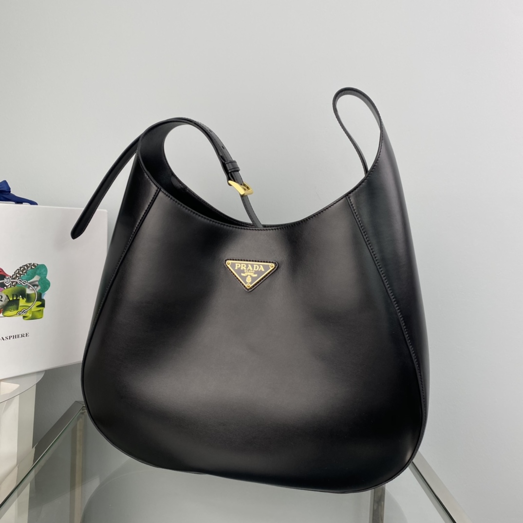 Prada Large Soft Leather Bag Handbag Shoulder Bag Black 1BC181